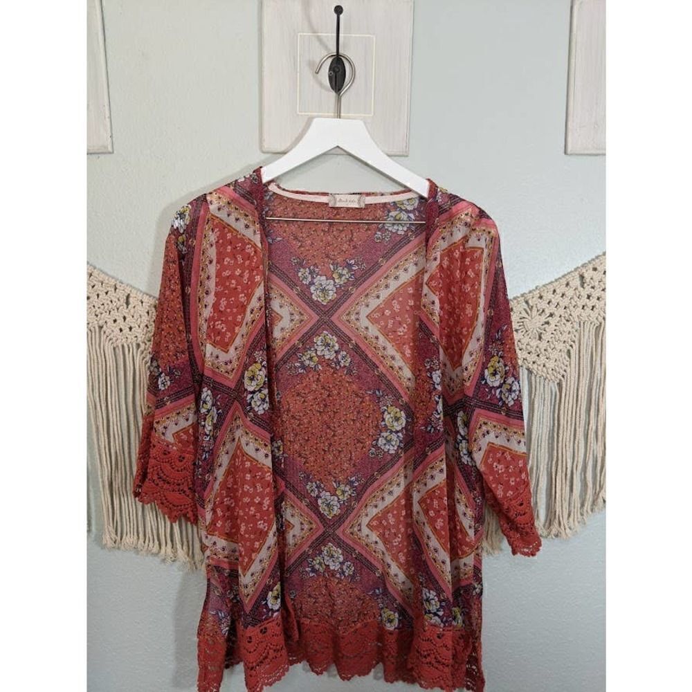 Altar'd State Kimono with 3/4 Lace Sleeves - Picture 1 of 8